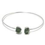 Natural Moldavite Adjustable Cuff Bracelet in Silver