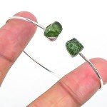 Natural Moldavite Adjustable Cuff Bracelet in Silver