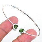 Natural Moldavite Adjustable Cuff Bracelet in Silver
