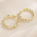 14K Gold Twisted Hoop Earrings for Women