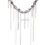 Layered Stainless Steel Cross Necklace with Purple Crystal