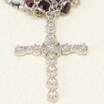 Layered Stainless Steel Cross Necklace with Purple Crystal