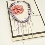 Layered Stainless Steel Cross Necklace with Purple Crystal