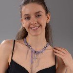 Layered Stainless Steel Cross Necklace with Purple Crystal