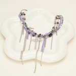 Layered Stainless Steel Cross Necklace with Purple Crystal