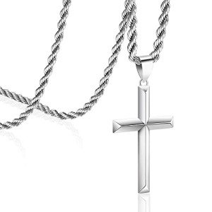 Sterling Silver Cross Necklace with Rope Chain