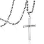 Sterling Silver Cross Necklace with Rope Chain