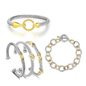 5PC Twisted Cable Cuff Bracelets Set for Women