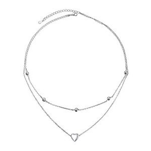 Sterling Silver Layered Heart Necklace for Women