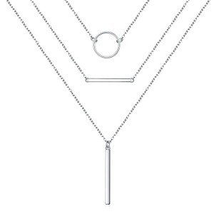 FLYOW S925 Sterling Silver Layered Necklace for Women
