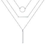 FLYOW S925 Sterling Silver Layered Necklace for Women
