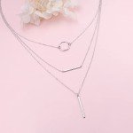 FLYOW S925 Sterling Silver Layered Necklace for Women