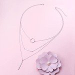 FLYOW S925 Sterling Silver Layered Necklace for Women