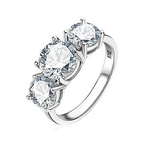 Moissanite 3-Stone Engagement Ring in Sterling Silver