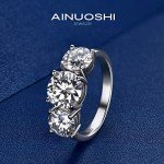 Moissanite 3-Stone Engagement Ring in Sterling Silver