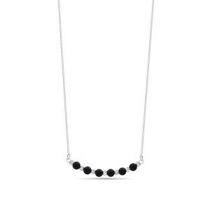Black Onyx Beaded Bar Necklace in Silver