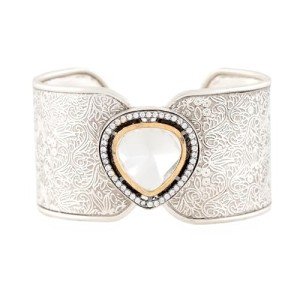 Oxidized Silver Kundan Crystal Cuff Bracelet