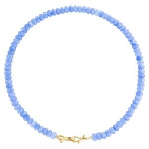 Aquamarine Beaded Choker Necklace with Gold Bow
