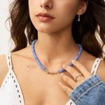 Aquamarine Beaded Choker Necklace with Gold Bow