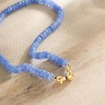 Aquamarine Beaded Choker Necklace with Gold Bow