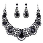 Elegant Black Silver-Tone Crystal Necklace and Earrings Set