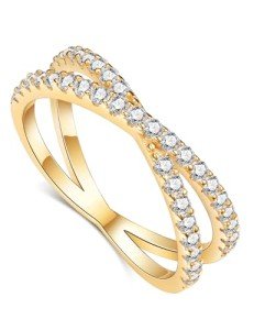 Moissanite Criss Cross Wedding Band in Yellow Gold