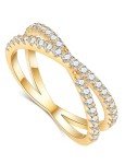 Moissanite Criss Cross Wedding Band in Yellow Gold