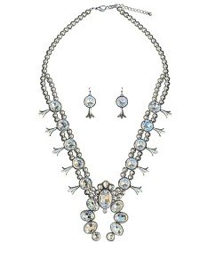 Boho Turquoise Squash Blossom Necklace & Earrings Set