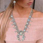 Boho Turquoise Squash Blossom Necklace & Earrings Set