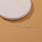 Dainty Crescent Moon Star Pendant Necklace in Silver