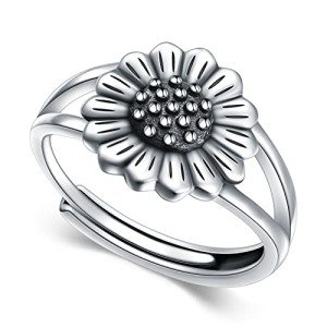Vintage Sunflower Sterling Silver Adjustable Ring