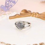 Vintage Sunflower Sterling Silver Adjustable Ring