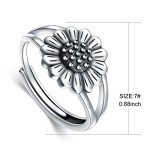 Vintage Sunflower Sterling Silver Adjustable Ring