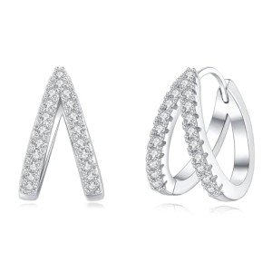 Sterling Silver Cubic Zirconia Double Hoop Earrings