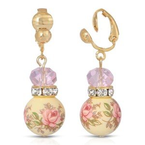Pink Floral Clip-On Beaded Earrings for Women