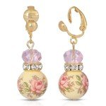 Pink Floral Clip-On Beaded Earrings for Women