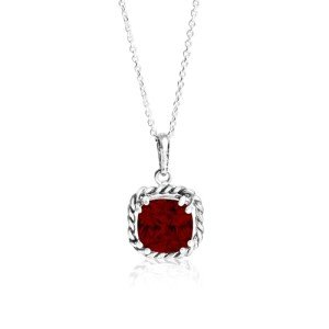 Vintage 925 Sterling Silver Rope Necklace with Garnet