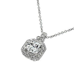 Platinum Plated Sterling Silver Asscher Cut Pendant Necklace