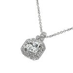 Platinum Plated Sterling Silver Asscher Cut Pendant Necklace