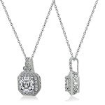 Platinum Plated Sterling Silver Asscher Cut Pendant Necklace