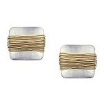Brass and Silver Square Clip-On Earrings