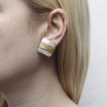 Brass and Silver Square Clip-On Earrings