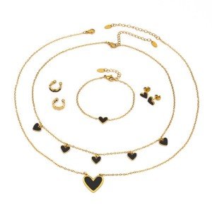 DALILI 5-Piece Trendy Heart Jewelry Set – Black