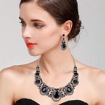 Elegant Black Silver-Tone Crystal Necklace and Earrings Set