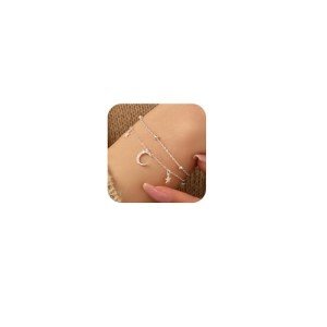 Dainty Silver Moon Star Link Bracelet for Women