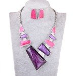 Chunky Geometric Necklace and Earrings Set (Pink/Purple)