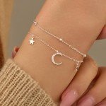 Dainty Silver Moon Star Link Bracelet for Women