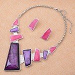 Chunky Geometric Necklace and Earrings Set (Pink/Purple)