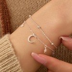 Dainty Silver Moon Star Link Bracelet for Women