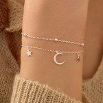 Dainty Silver Moon Star Link Bracelet for Women